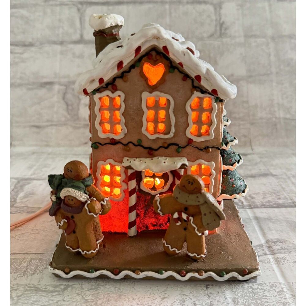 VTG Crazy Mountain Lighted Clay Gingerbread House Holiday Candy Cottage Decor